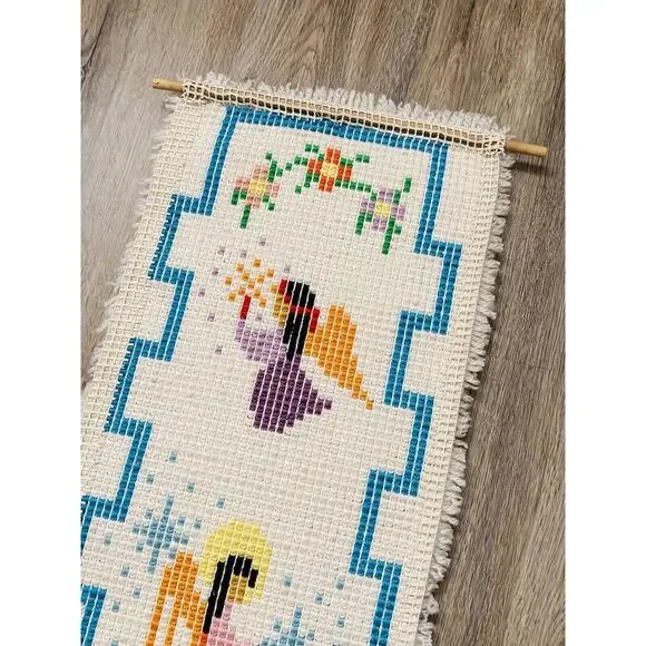 Vintage Ted DeGrazia Finished Latch Hook 4 Angels Lighting Sundance Wall Hanging